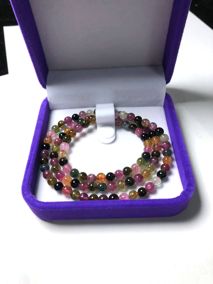 Watermelon Natural  Tourmaline  Multi-loop bracelet ( 4.5mm/5mm/6mm) + Gift box