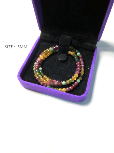 Watermelon Natural  Tourmaline  Multi-loop bracelet ( 4.5mm/5mm/6mm) + Gift box