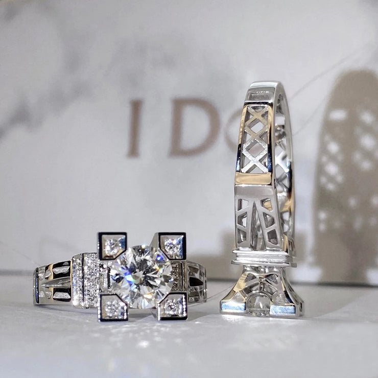 【#12】   (Eiffel Tower） 925 Sterling Silver Moissanite rings
